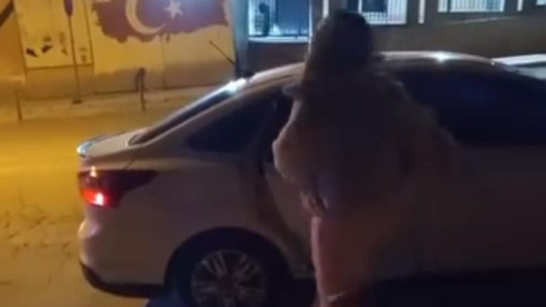 Elazığ’da tartıştığı kişinin arabasına saldıran bayan kayda alındı