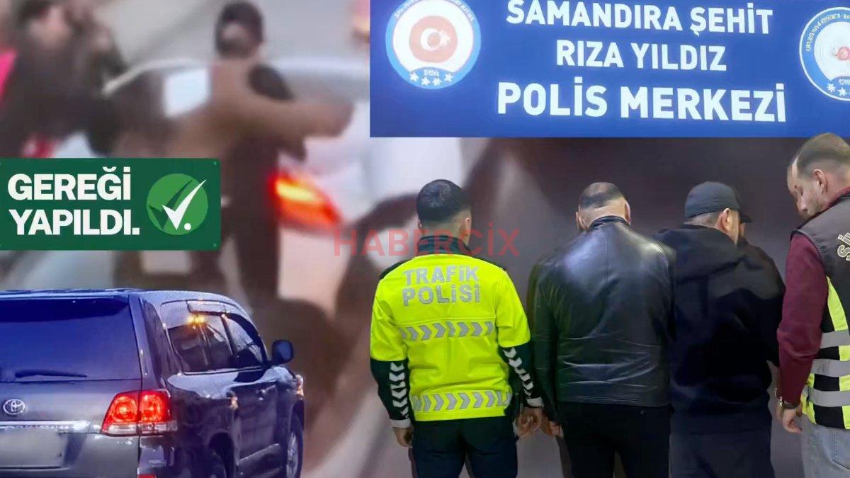 İstanbul’da aracıyla ters yönden gelip motosikletliye saldıran magandalar yakalandı