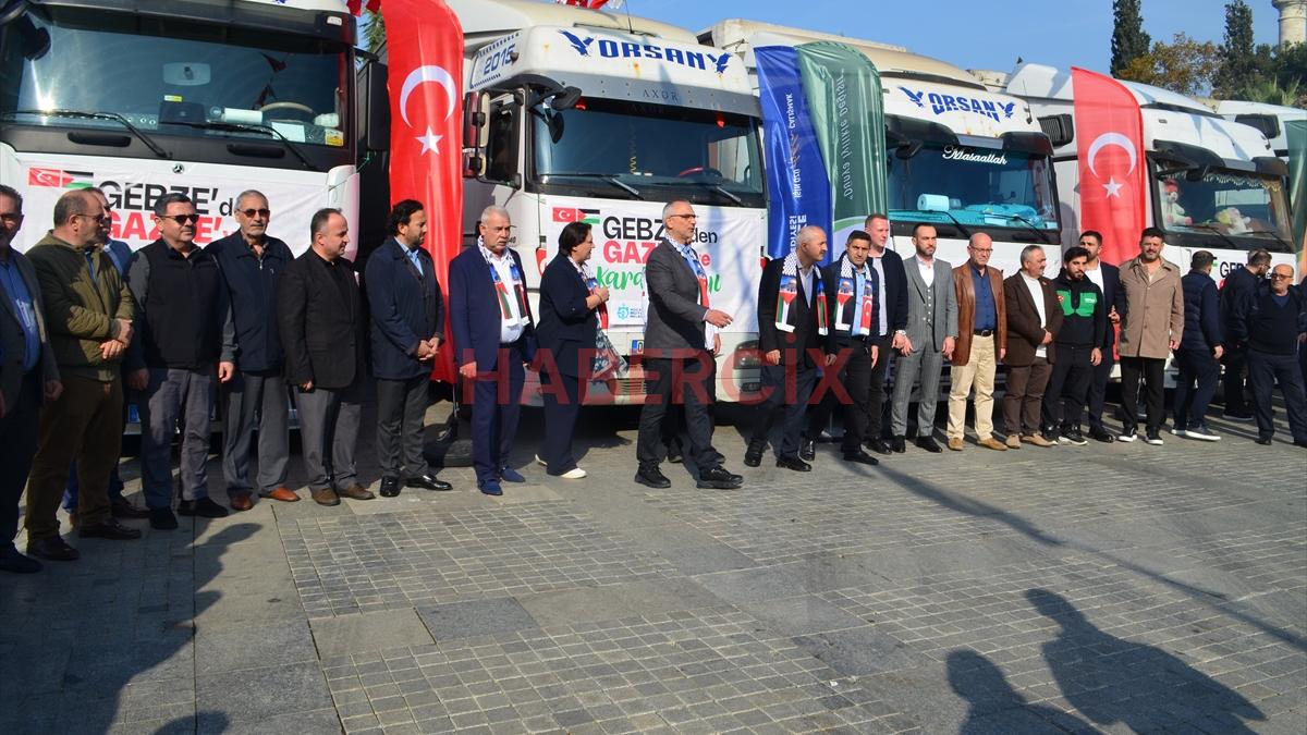 Kocaeli’den Gazze’ye 10 yardım tırı düzenlenen törenin ardından yola çıktı