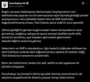 Fenerbahçe’den Galatasaray – Samsunspor maçı sonrası tepki!